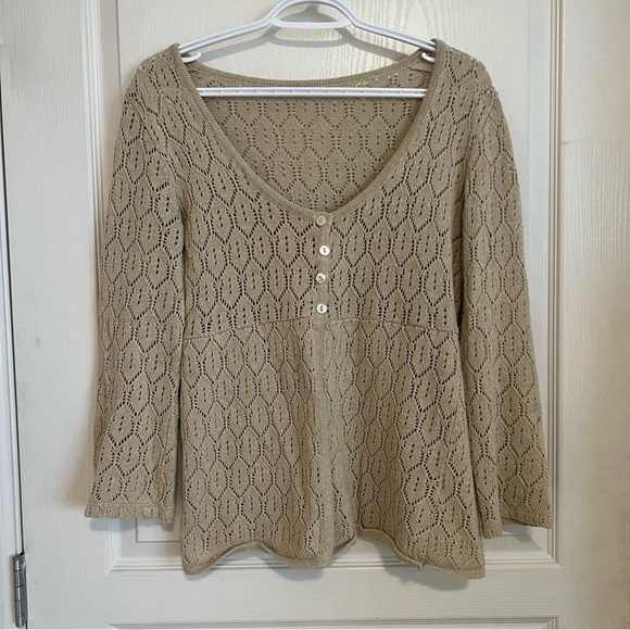 Beige/Tan Knit Baby Doll Long Sleeve - Picture 2 of 7